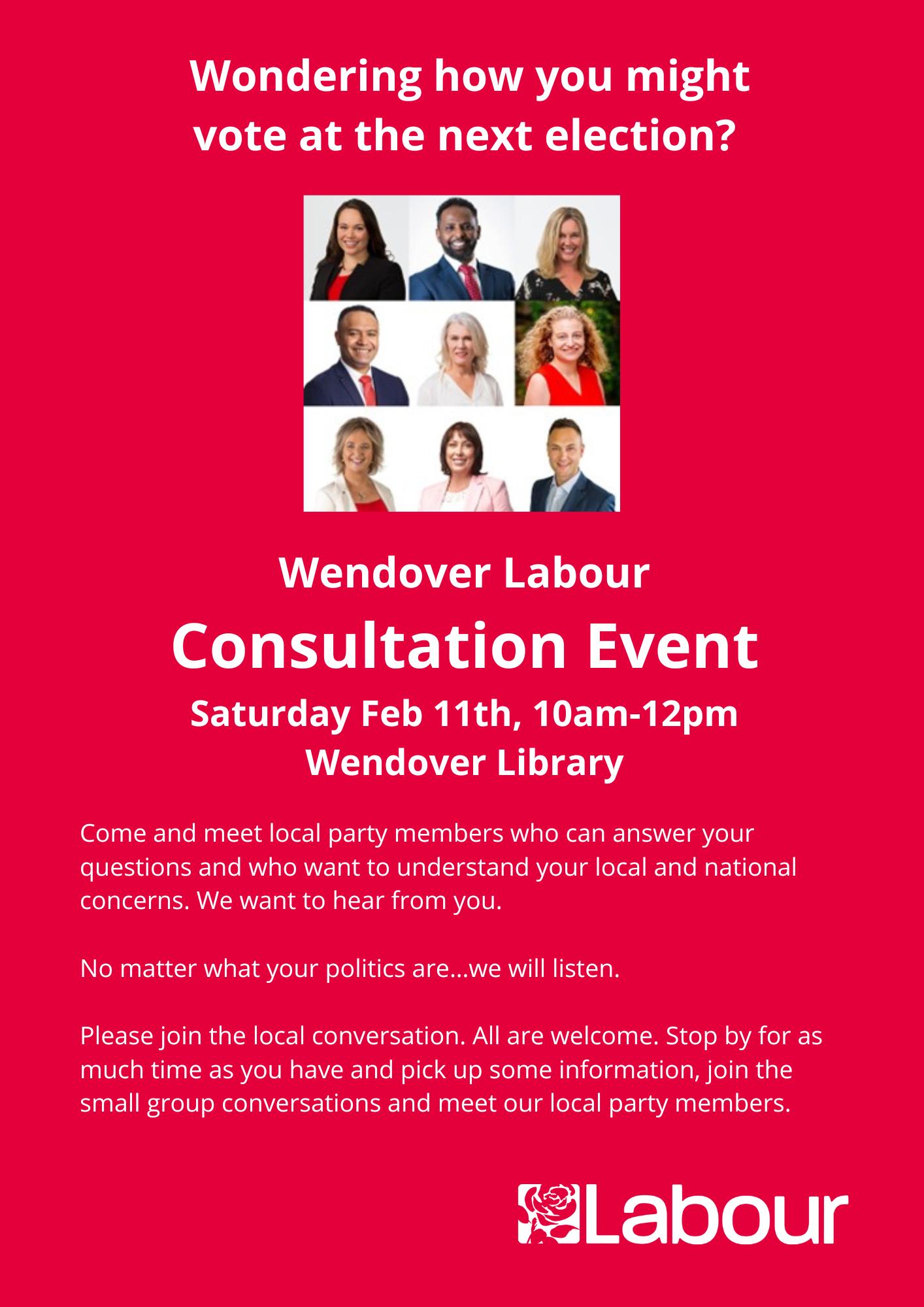 Flyer for the Labour Wendover Consultation Event 